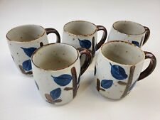 Set of 5 OMC Otagiri Tea/Coffee Cups Japan Blue Leaves/Brown picture