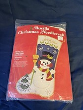 Vintage 60’s/70’s Jeweled Christmas Stocking Kit #2100 Snowman  Felt picture