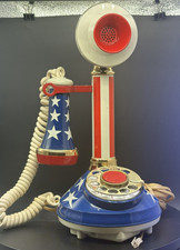 Vtg 1973 Deco-Tel Candlestick Rotary Phone Stars & Stripes Western Electric Bell picture