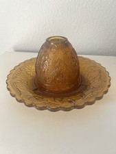 Vintage two-piece Indiana glass tiara fairy lamp, Amber, sandwich pattern picture