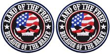 Land of the Free Patriotic Skull Embroidered Patch -2PC Iron on Sew 3.5