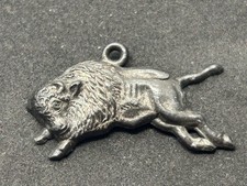 Antique Metal BUFFALO Charm Pendant Silver Toned Metal 1 1/2