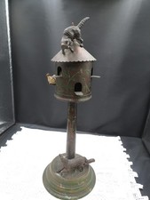 ANTIQUE 1920'S FIGURAL VERY ORNATE ALL METAL BIRD FEEDER WITH BELL ON TOP picture