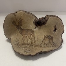 Vintage 1986 Hand Painted Deer Buck Tree Conk Shelf Fungus Folk Art Signed picture