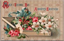 Vintage 1910s EASTER Greetings Postcard Box of Flowers / UNUSED picture