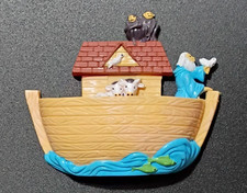 Vintage 1990s Nobel Hall Noahs Ark Refrigerator Magnet Plastic Monkeys Cows Dove picture