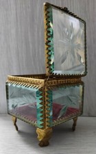Antique Vintage Soviet Beveled Glass & Gilt Metal Jewelry Casket Trinket Box picture
