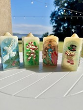 Vintage Jasco Christmas Candles, Set Of 4 Hand Painted. 3 Wise Men, Silent Night picture