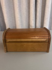 Vtg KALMAR Teak Tambour Roll Top Recipe Box - 11.25