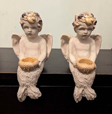 2 Vintage 1999 R. Shipman Mermaid Angel Shelf Sitter Candle Holder Figurines picture