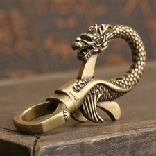 1X Vintage Brass Dragon Head Fob Belt Clip Buckle Key Chain Ring Holder Hook USA picture