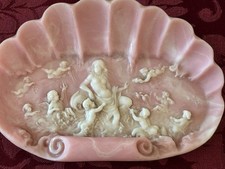 Vintage Genuine Incolay Stone Jewelry Dish Venus & Cherubs In A Shell picture