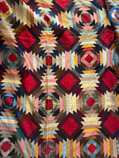 Handmade Patchwork Hand Quilted Geometric Multicolor Cotton Quilt picture