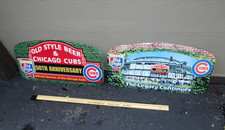 2 VINTAGE ORIGINAL WRIGLEY FIELD CHICAGO CUBS BASEBALL OLD STYLE BEER METAL SIGN picture