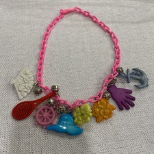 Charm Necklace With 8 Charms Vintage 80s Clip Bell Charms, Hot Pink Chain picture
