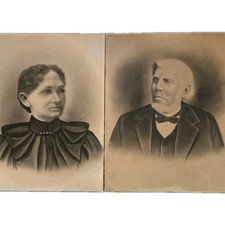 Antique Victorian Crayon Portraits Pair 16x20 Charcoal Solar Enlargements c.1895 picture