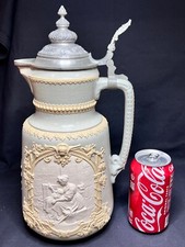 Antique 1891 Mettlach Villeroy & Boch Cameo Beer Stein Flagon