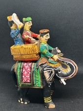 Vintage Hand Painted Wooden Indian Ambabari Royal Elephant Howdah Figurine picture