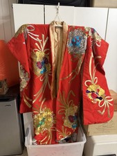 Vintage Silk Kusudama Uchikake Japanese Bridal Kimono Gold Floral Formal Brocade picture