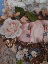 Antique French GORGEOUS Pink Gold Roses SILK Wedding Flower Stand picture