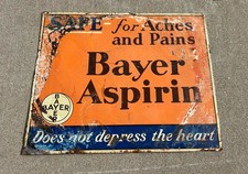 Original Old Antique Tin Bayer Aspirin Metal Advertising Sign 18 By 15 picture