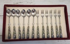 Vintage Seoul Korea Cloisonne Appetizer/Cocktail Spoon and Fork Set 12 Pieces picture
