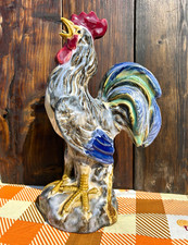 Vintage Mid Century Italian Majolica Style Ceramic Rooster Figurine - 12 inches picture
