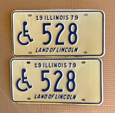 1979 Pair Illinois Handicapped License Plate 528 w/ Original Envelope picture