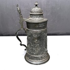 Antique c1900 F&M German Stein Pewter Royal Railway Presentation Teutonia Heavy picture