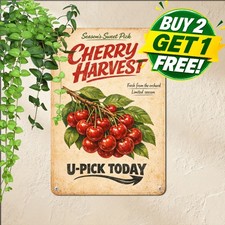 Sweet Juicy Red Cherries Sign Vintage Fruit Orchard Kitchen Metal Tin Plaque picture