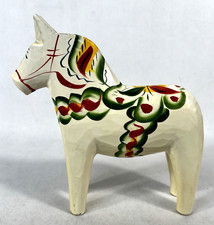 Vtg Nils Olsson White Dala Horse 7” Sweden Hand Painted Folk Art Dalahast picture