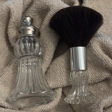Lady Primrose Dusting Powder Bottle Standing Brush Vanity Set Glass Base Beauty picture