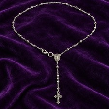 ITALIAN 925 STERLING SILVER ROSARY NECKLACE 20” VIRGIN MARY CRUCIFIX 3MM picture