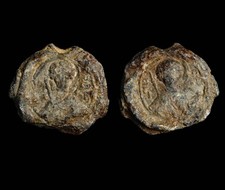 Byzantine Lead Seal Christ Pantokrator & Archangel Michael Holy Land Find 19mm picture