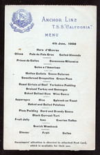 GB Anchor Line 1908 Steamer TSS CALEDONIA Menu; Postcard size picture