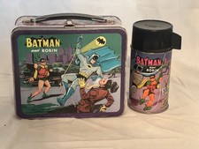 Vintage 1966 Batman & Robin Metal Superhero Lunchbox & Thermos - RARE - picture
