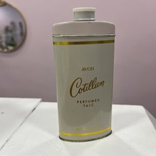 VINTAGE AVON Cotillion Perfumed Talc. 75% FULL? Rose Gold Tin. Unique Find. picture