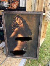 Vintage 1970 Beautiful Nude woman oil on Black Velvet picture