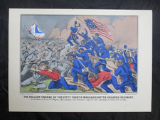 1960 Currier & Ives Civil War Print - 54th, Black Soldiers Attack Fort Wagner picture