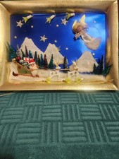 Vintage 1960s Lighted Christmas Santa Diorama 3D Plaque Japan MCM Kitschy picture