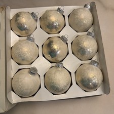 Set of 9 Vtg Glass Xmas Ornaments 2001 Target/Rauch Original Box Frosted White picture