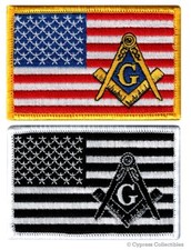 LOT of TWO MASONIC FLAG PATCH embroidered iron-on FREEMASON SQUARE COMPASS MASON picture