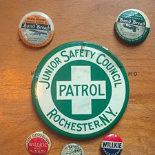 Antique Pin Lot (6) Bond Bread, Hassan Cigarette, Junior Safety Council, Willkie picture