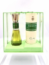 Vintage Coty Emeraude Falcon Mist Cologne Spray & Talcum Powder Gift Set Display picture