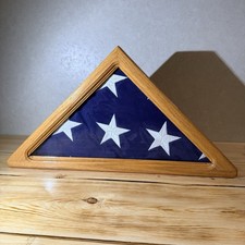 Vintage Army Military Memorabilia Memorial Triangle Oak Wood American Flag picture