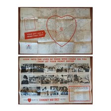 VTG 1940s War Era Dayton Ohio Community War Chest Map Poster 24x36 Patriotic USA picture