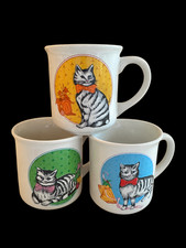 Vintage 1985 Chadwick Miller Cat Mugs Set of 3 Seasonal Colorful Bow Tie Kittens picture