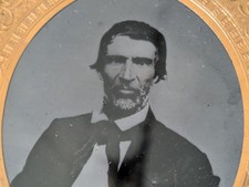 1860s Tinted Tintype Portrait: Adult Male, Wood & Leather Case, Brass Frame 1/6 picture