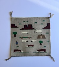 Antique, Native American Indian, Navajo, Hand Woven, Wool, Pictorial Rug picture