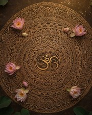 Om Mandala Sacred Lotus Flowers Golden Hindu Spiritual Art Print picture